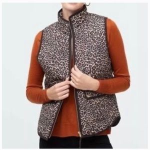 J. Crew Brown Leopard Puffy Vest XL